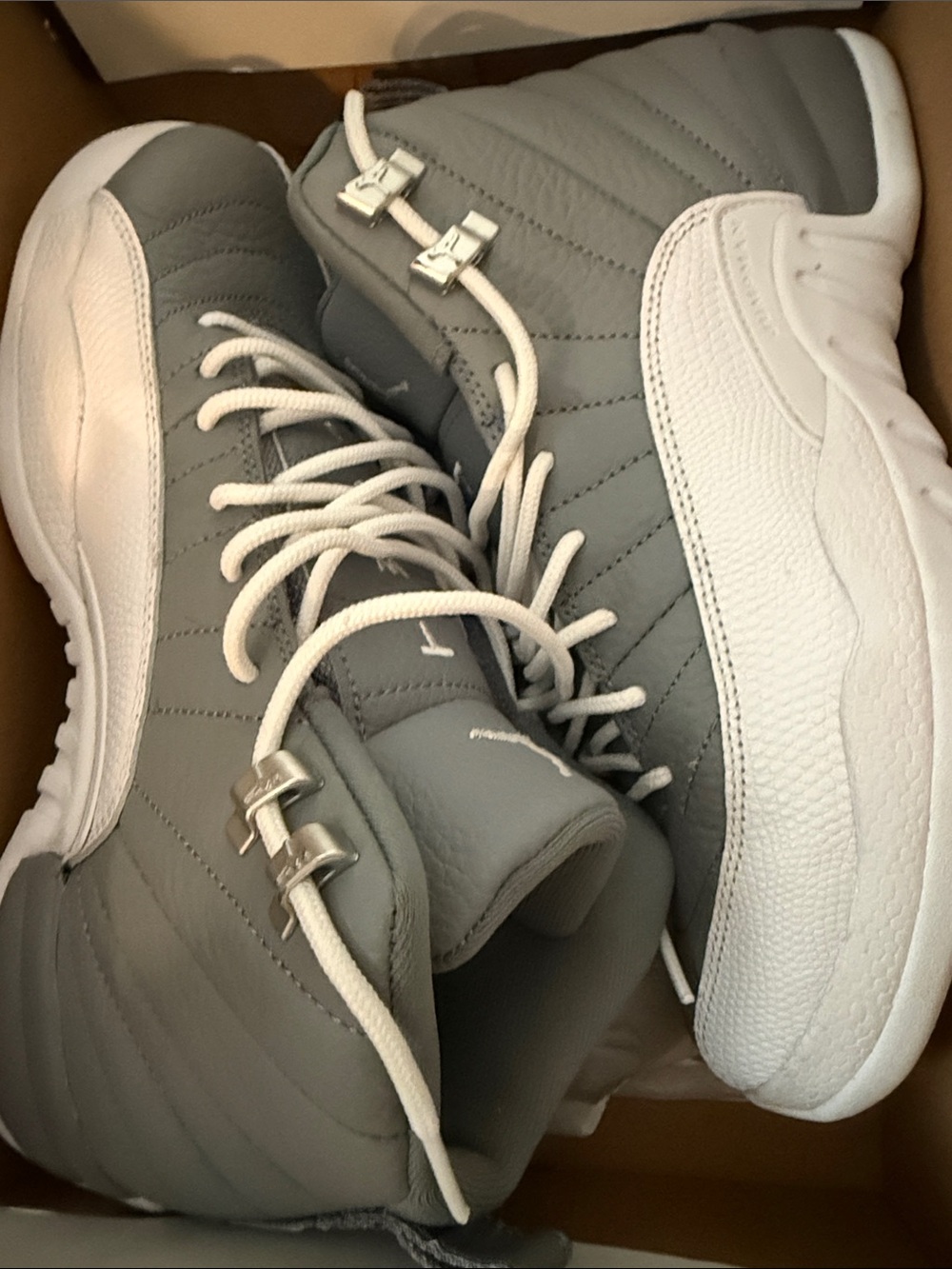 Air Jordan Retro 12 Retro Gray and White Sneakers 7Y or 8.5 women